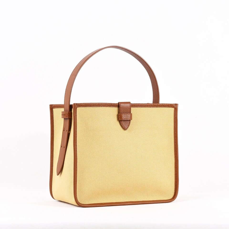 Brown & Khaki Canvas Square Large Capacity Tote Bag - mokupark.com