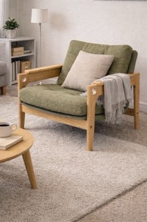 Solid Ash Wood & Fabric Armchair ｜ Reading Chair