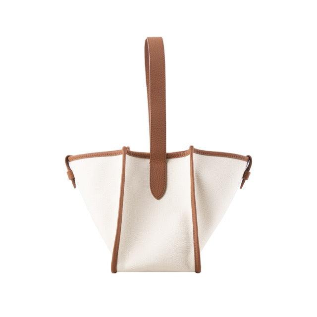 Brown & White Canvas Square Large Capacity Tote Bag - mokupark.com