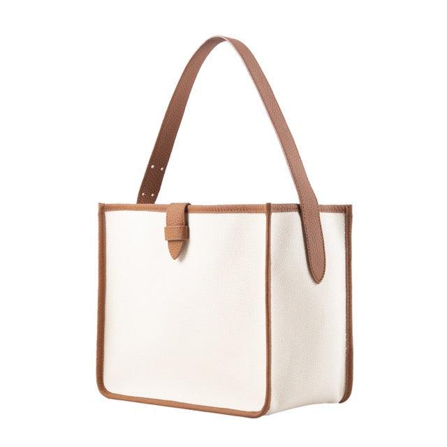 Brown & White Canvas Square Large Capacity Tote Bag - mokupark.com