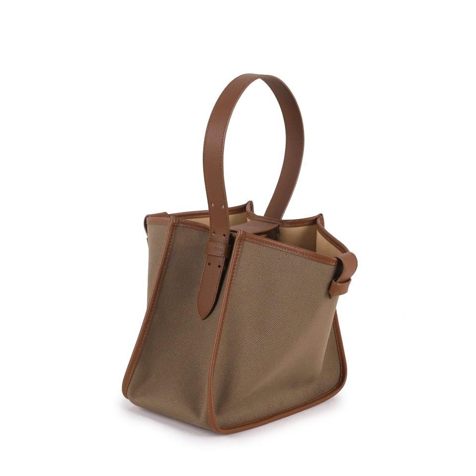 Dark Brown & Dark Khaki Canvas Square Large Capacity Tote Bag - Loliday