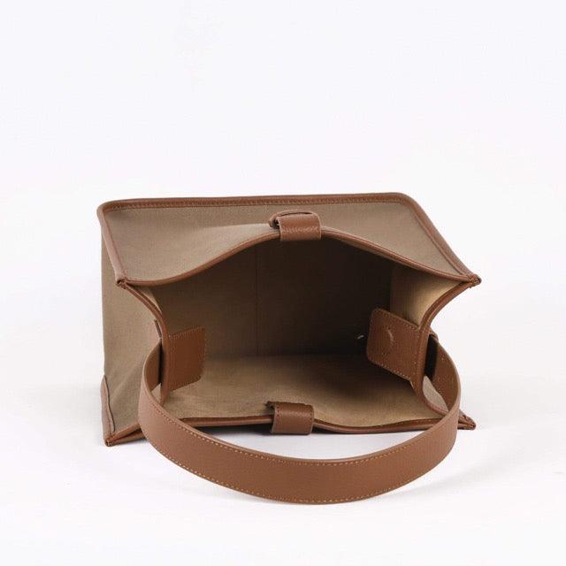 Dark Brown & Dark Khaki Canvas Square Large Capacity Tote Bag - mokupark.com