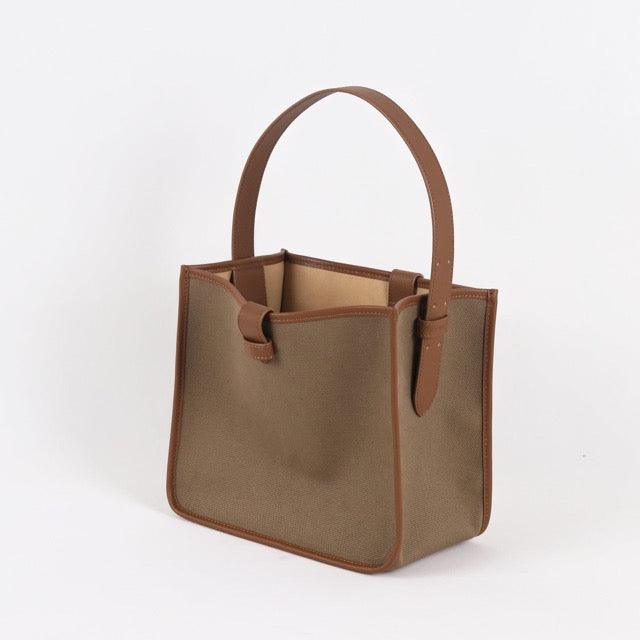 Dark Brown & Dark Khaki Canvas Square Large Capacity Tote Bag - mokupark.com