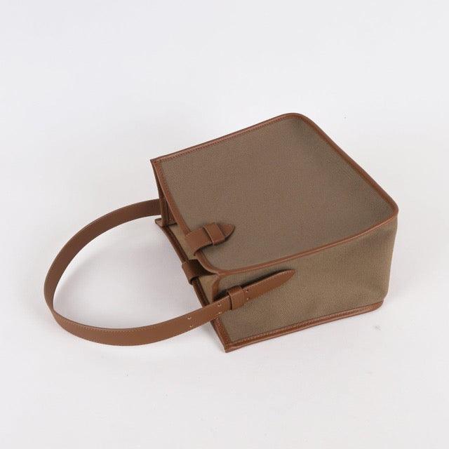 Dark Brown & Dark Khaki Canvas Square Large Capacity Tote Bag - mokupark.com